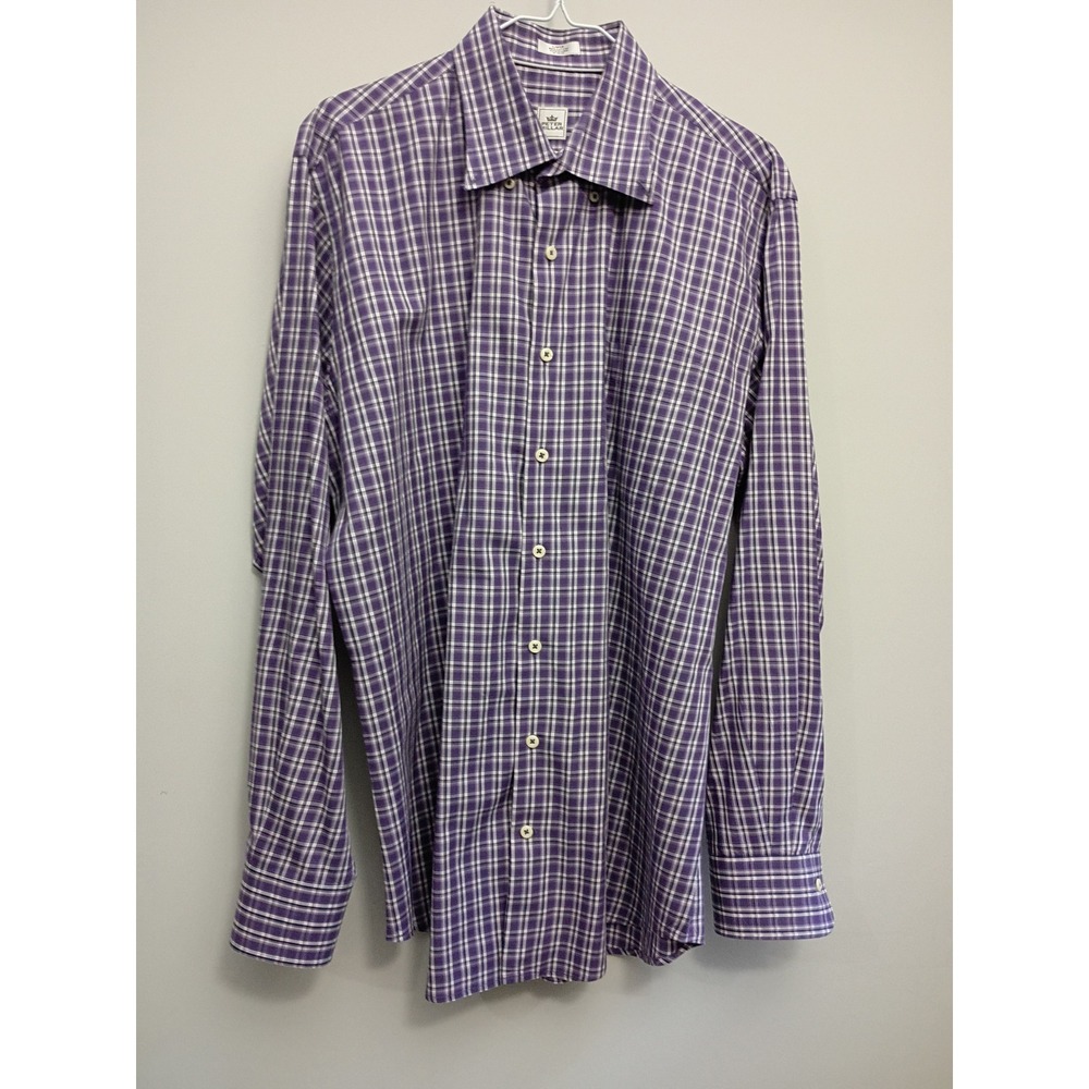 Peter Millar Mens Purple White Plaid Cotton Button Down Shirt Large MF16W37CBL - Picture 2 of 10